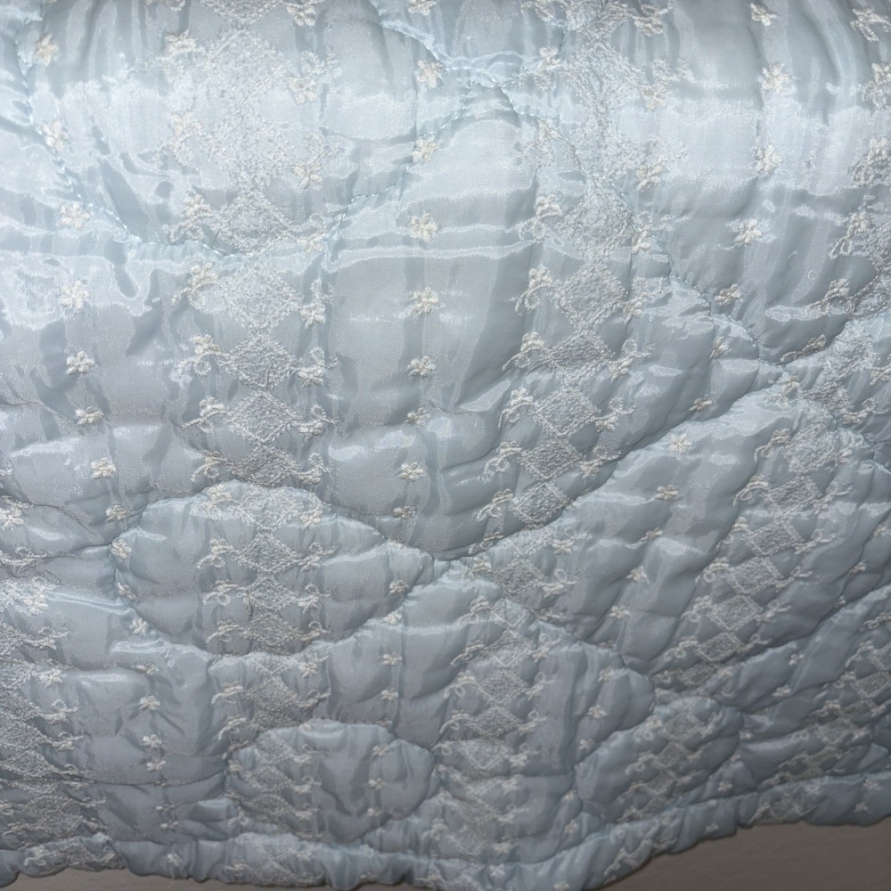 Vtg Acrylic Baby Blanket Blue&white Nylon Trim Acrylic Baby Morgan? - Picture 2 of 6